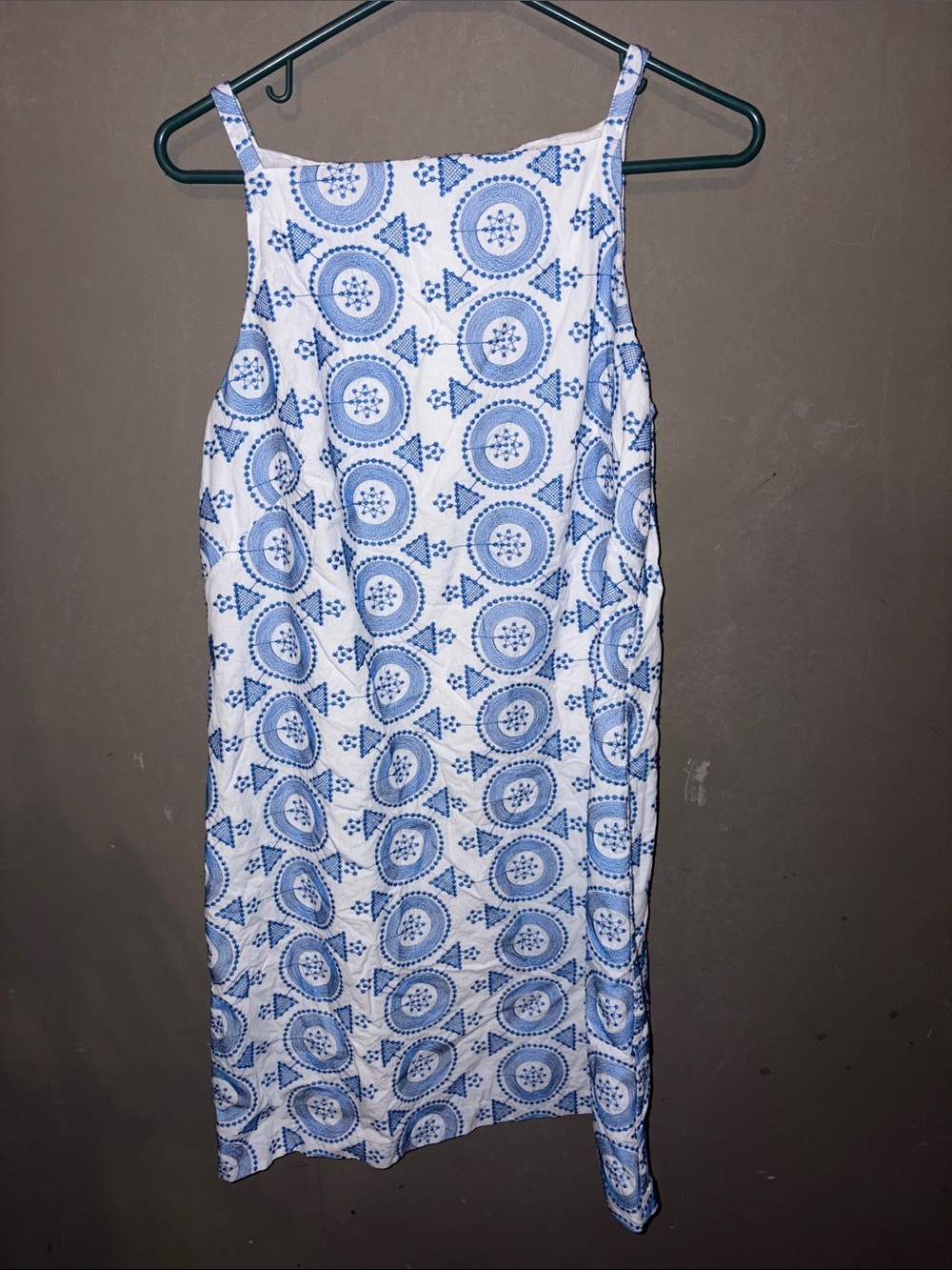 Ann Taylor White and Blue Printed Sleeveless Midi Dress